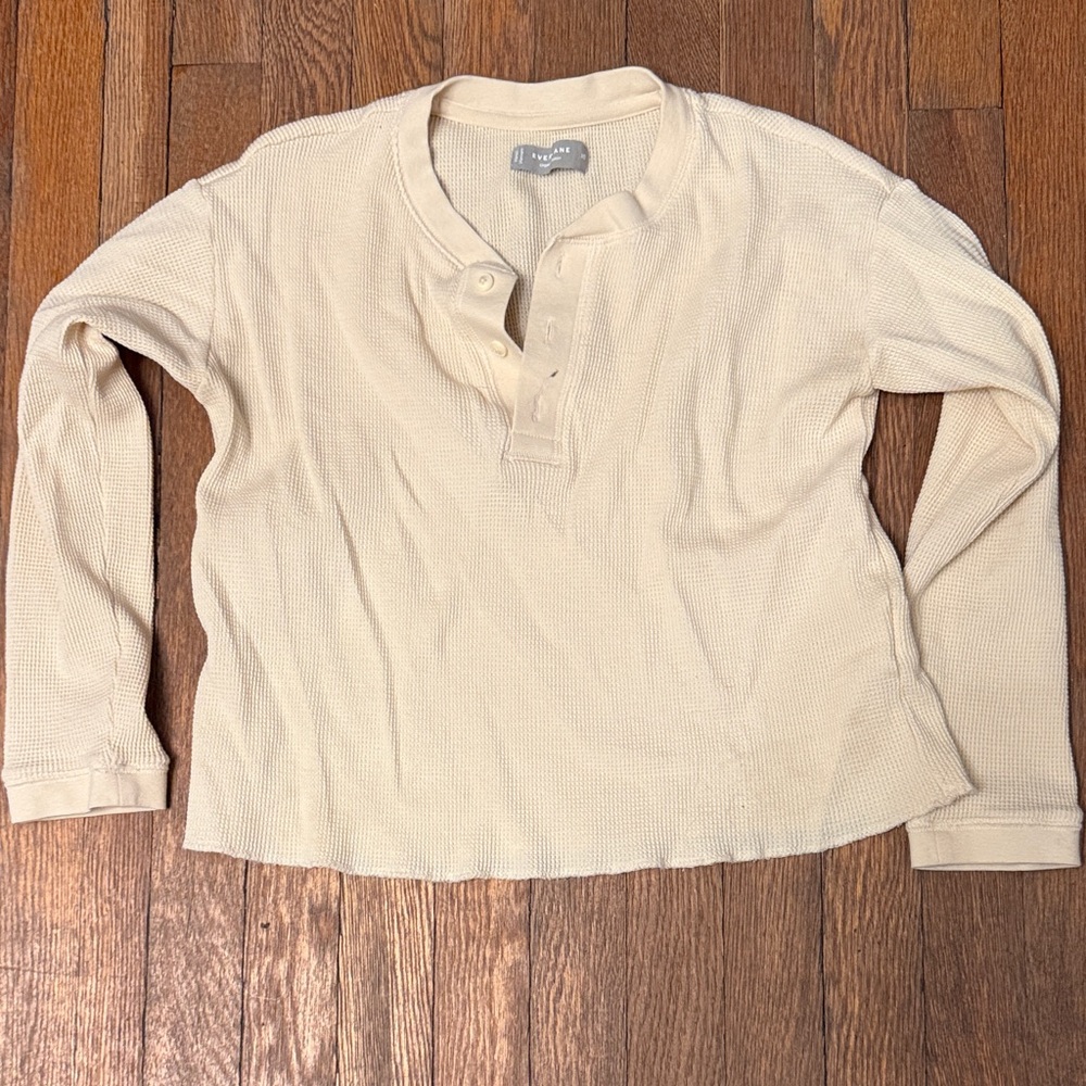 Everlane Cream Long Sleeve Henley Shirt